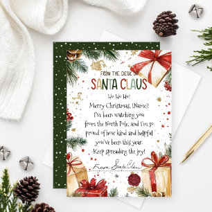 Personalized Christmas Holiday Letter From Santa  Card