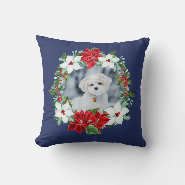 Personalized Christmas | Holiday Pet Photo Throw Pillow (Front)