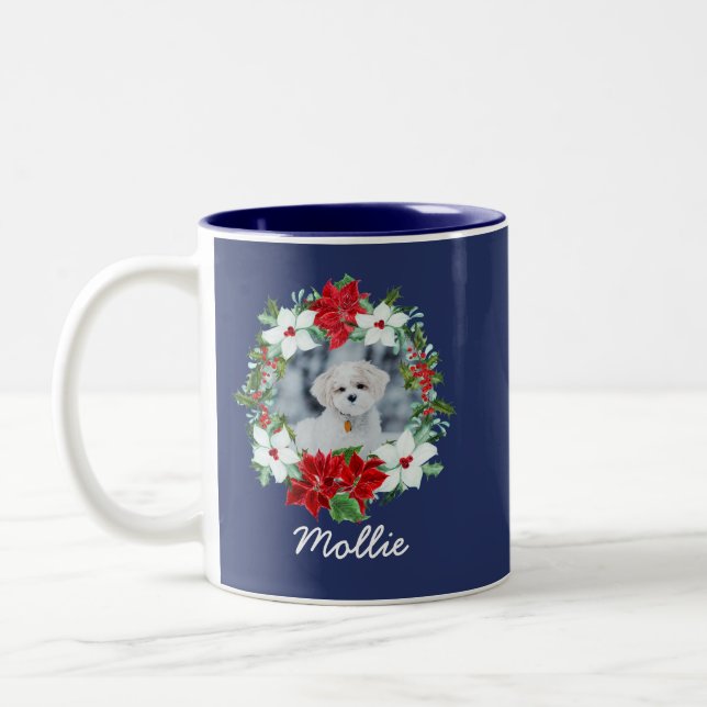 Personalized Christmas | Holiday Pet Photo Two-Tone Coffee Mug (Left)