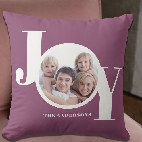 Personalized Christmas Holiday Photo Purple Throw Pillow