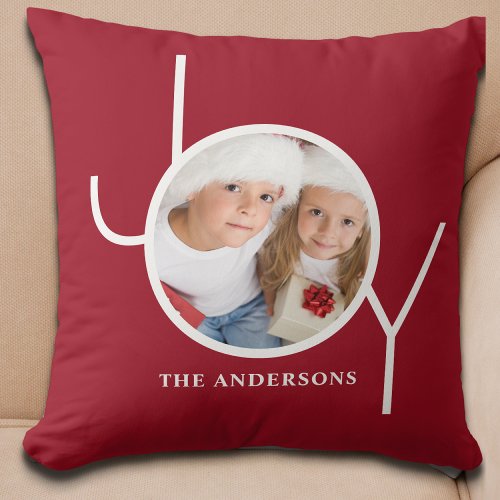 Personalized Christmas Holiday Red Photo Throw Pillow