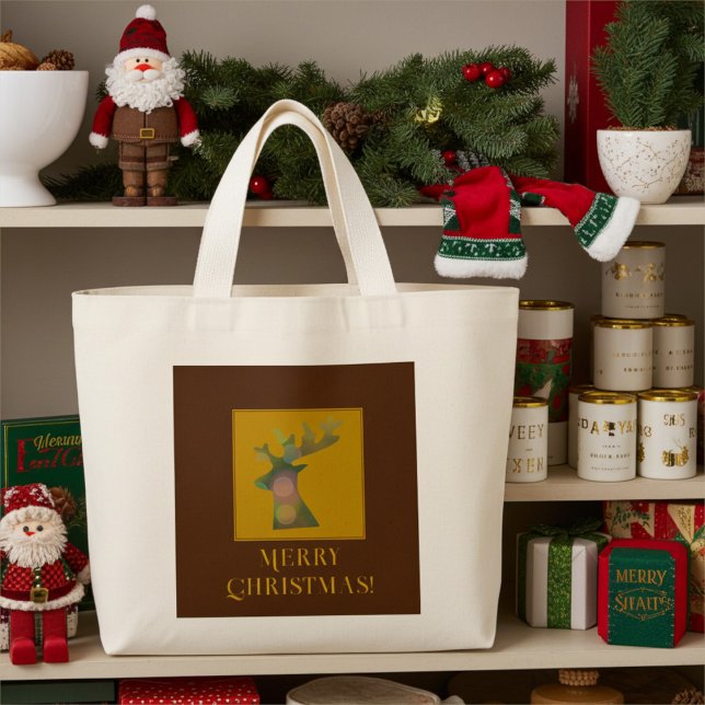 Personalized Christmas Holiday Reindeer Cheer Large Tote Bag (Creator Uploaded)