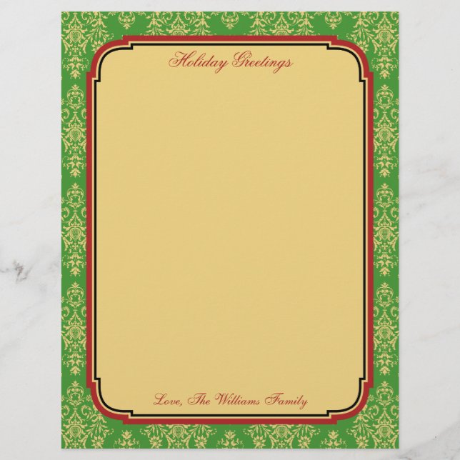 Personalized Christmas Holiday Stationary Paper (Front)