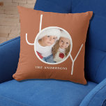 Personalized Christmas Holiday Terracotta Photo Throw Pillow<br><div class="desc">This modern Christmas Photo Pillow is decorated with the word JOY in white on a terracotta background.
Easily customizable with your photo and name.</div>