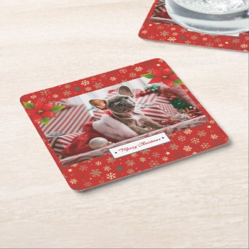 Personalized Christmas Holidays Photo Square Paper Coaster by ChristmaSpirit at Zazzle