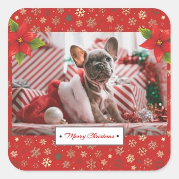 Personalized Christmas Holidays Photo Square Sticker by ChristmaSpirit at Zazzle