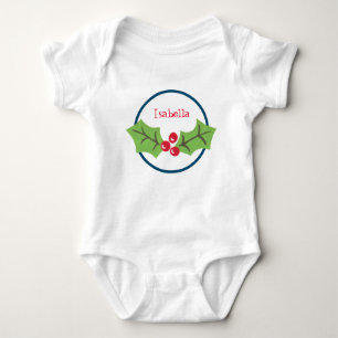 Personalized Christmas Holly & Berries Baby Bodysuit