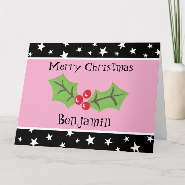 Personalized Christmas Holly & Berries Card (Front)