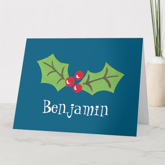Personalized Christmas Holly & Berries Card (Front)