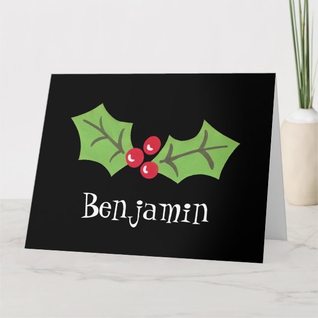 Personalized Christmas Holly & Berries Card (Front)