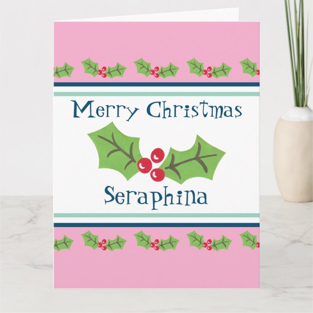 Personalized Christmas Holly & Berries Card (Front)