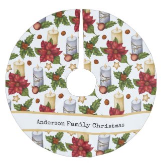 Personalized Christmas Holly Candles Berries Brushed Polyester Tree Skirt