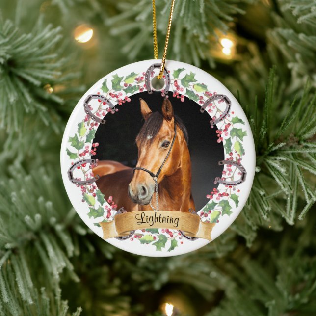 Personalized Christmas Horse Photo Ceramic Ornament (Tree)