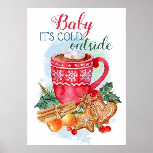 Personalized Christmas Hot chocolate watercolor Poster