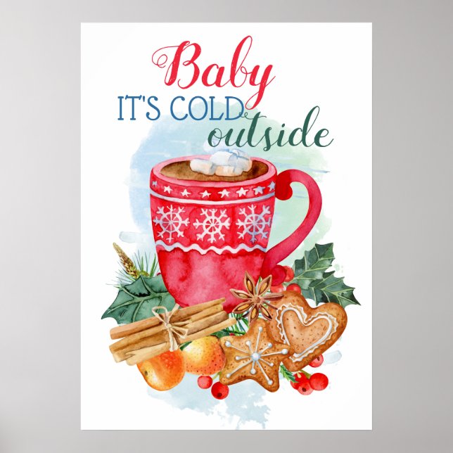 Personalized Christmas Hot chocolate watercolor Poster (Front)