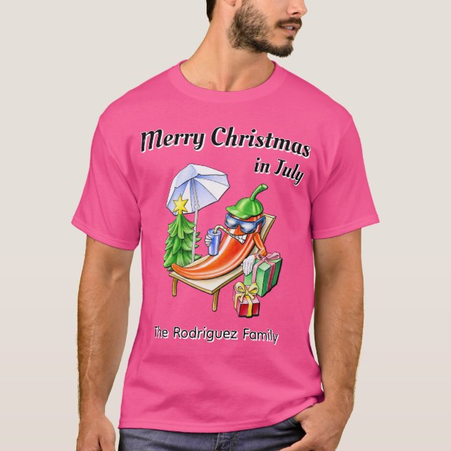 Personalized Christmas in July Chilli Art Holiday T-Shirt (Front)