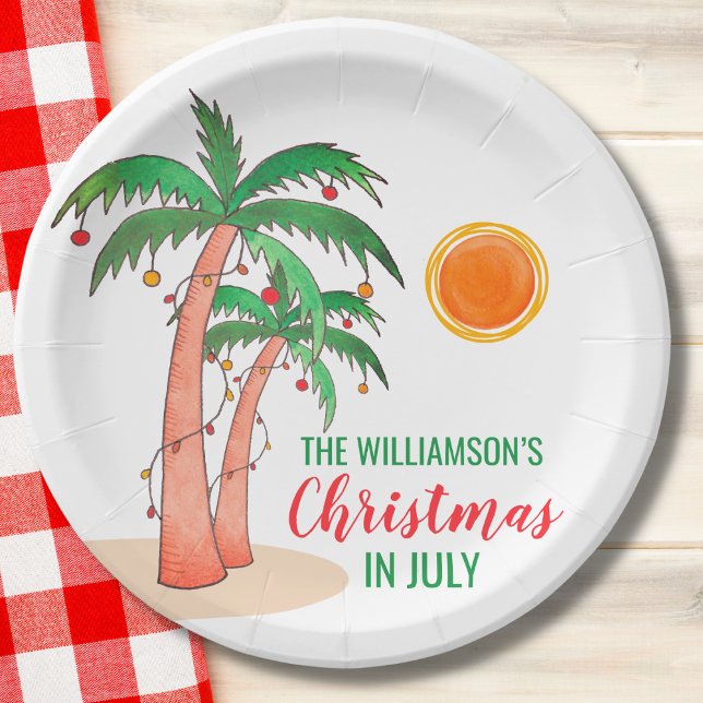 Personalized Christmas in July Palm Trees Paper Plates (Creator Uploaded)