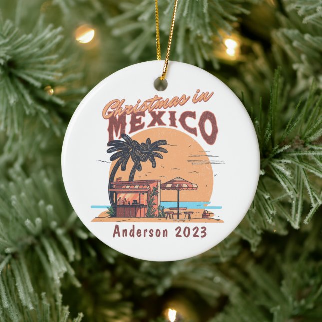 Personalized Christmas in Mexico Beach Holiday Ceramic Ornament (Tree)