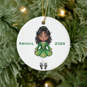 Personalized Christmas Irish Black Girl Dance Ceramic Ornament