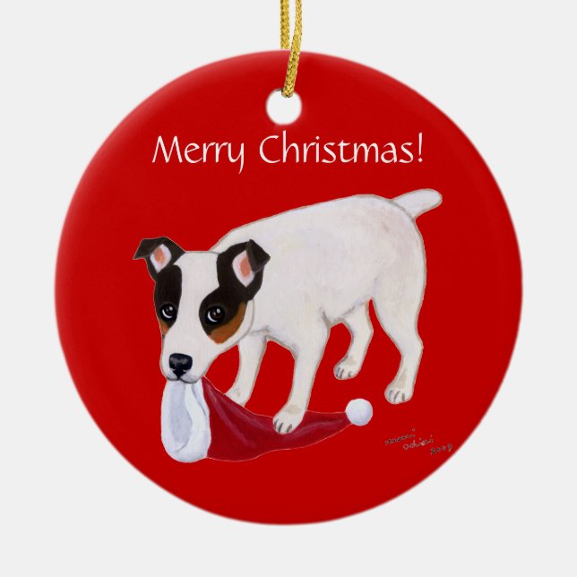 Personalized Christmas Jack Russell Terrier Ceramic Ornament (Front)