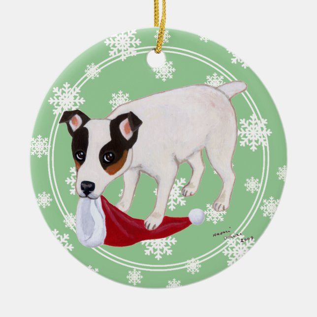 Personalized Christmas Jack Russell Terrier Ceramic Ornament (Front)