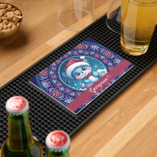 Personalized Christmas Kawaii Bear Dot Mandala Bar Mat