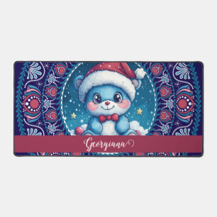 Personalized Christmas Kawaii Bear Dot Mandala Desk Mat