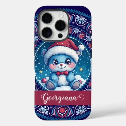 Personalized Christmas Kawaii Bear Dot Mandala iPhone 16 Pro Case