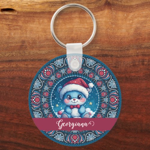 Personalized Christmas Kawaii Bear Dot Mandala Keychain