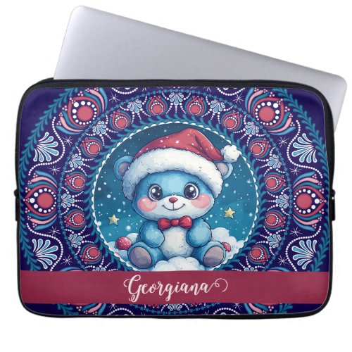 Personalized Christmas Kawaii Bear Dot Mandala Laptop Sleeve