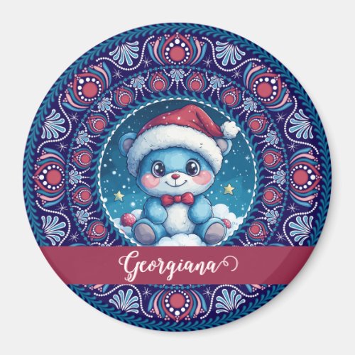 Personalized Christmas Kawaii Bear Dot Mandala Magnet