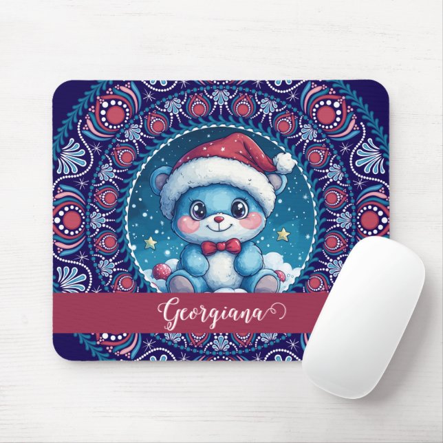 Personalized Christmas Kawaii Bear Dot Mandala Mouse Pad (With Mouse)