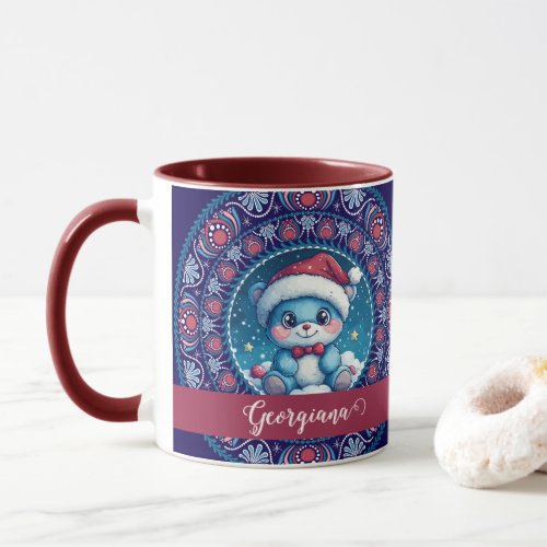 Personalized Christmas Kawaii Bear Dot Mandala Mug