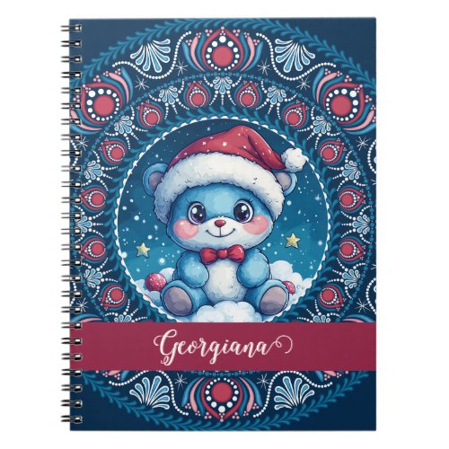 Personalized Christmas Kawaii Bear Dot Mandala Notebook