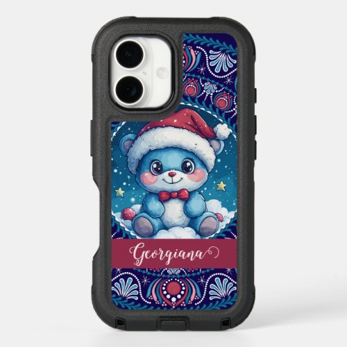 Personalized Christmas Kawaii Bear Dot Mandala iPhone 16 Case