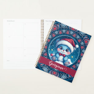 Personalized Christmas Kawaii Bear Dot Mandala Planner