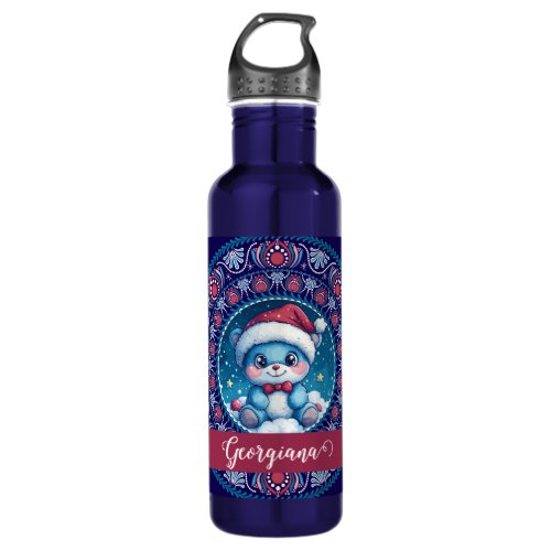 Personalized Christmas Kawaii Bear Dot Mandala Stainless Steel Water Bottle