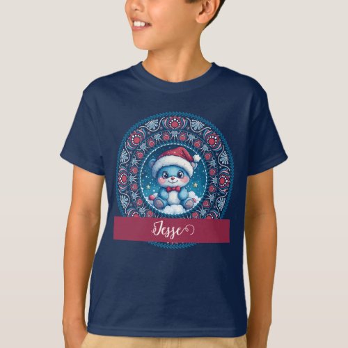 Personalized Christmas Kawaii Bear Dot Mandala T-Shirt