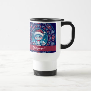 Personalized Christmas Kawaii Bear Dot Mandala Travel Mug