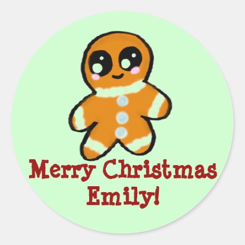 Personalized Christmas kawaii Gingerbread Man Classic Round Sticker
