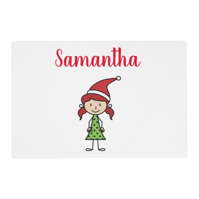Personalized Christmas Kids Girl Character Placemat (Front)