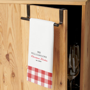 Personalized Christmas Kitchen Red Gingham Family Towel