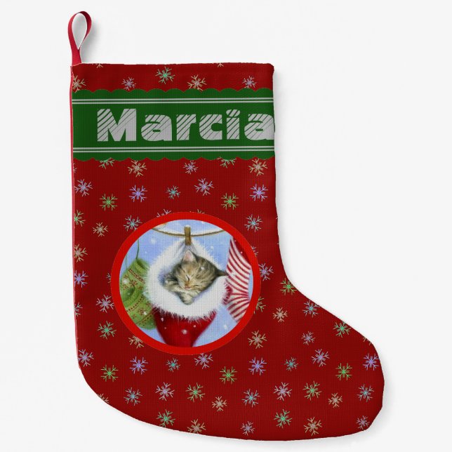Personalized Christmas Kitten Small Christmas Stocking (Front)