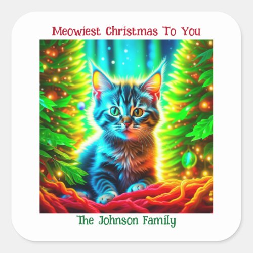 Personalized Christmas Kitten  Square Sticker