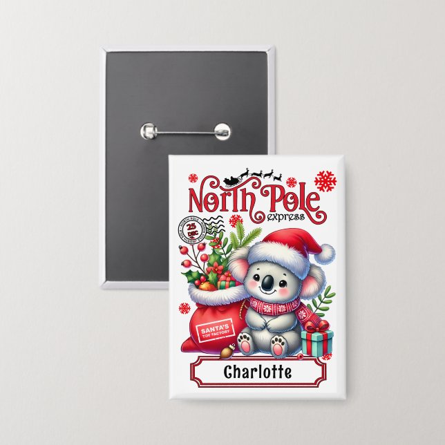 Personalized Christmas Koala Name Button (Front/Back)