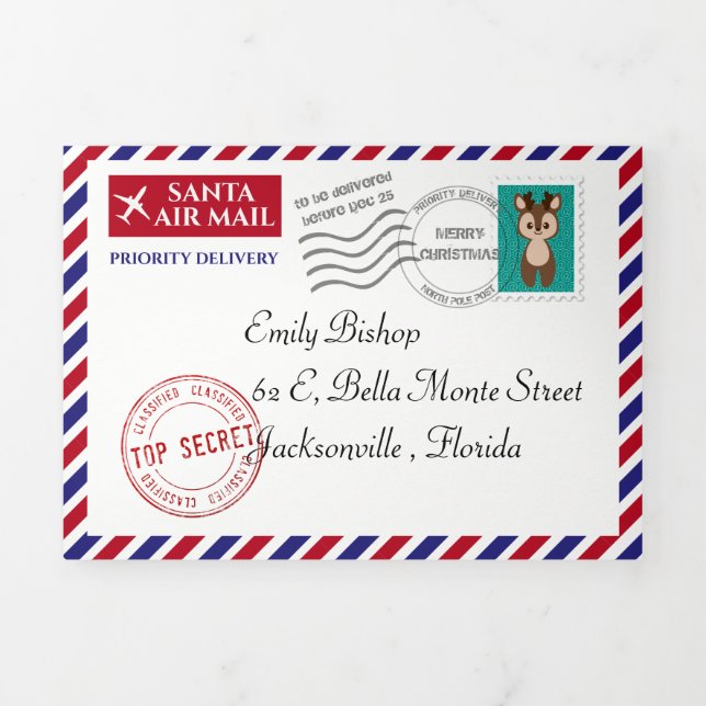 Personalized Christmas letter from Santa Claus  Tri-Fold Card (Cover)