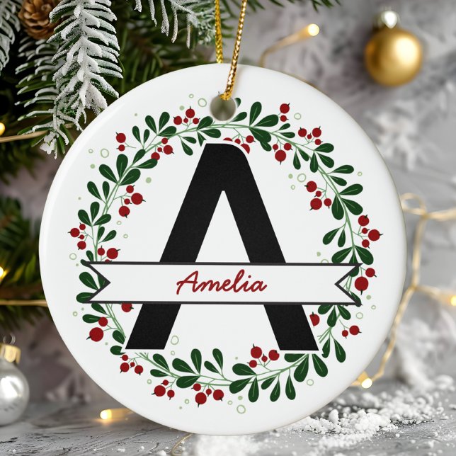 Personalized Christmas Letter Name Custom Initial Ceramic Ornament (Creator Uploaded)