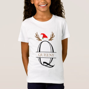 Personalized Christmas Letter Q Split Monogram T-Shirt