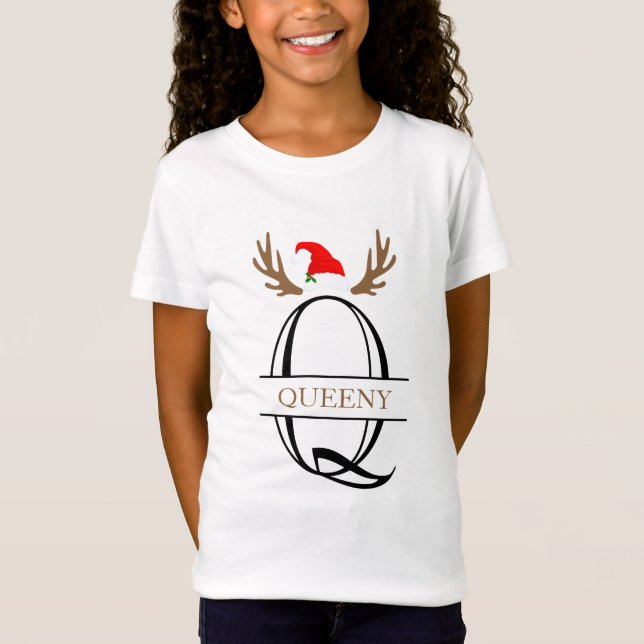 Personalized Christmas Letter Q Split Monogram T-Shirt (Front)