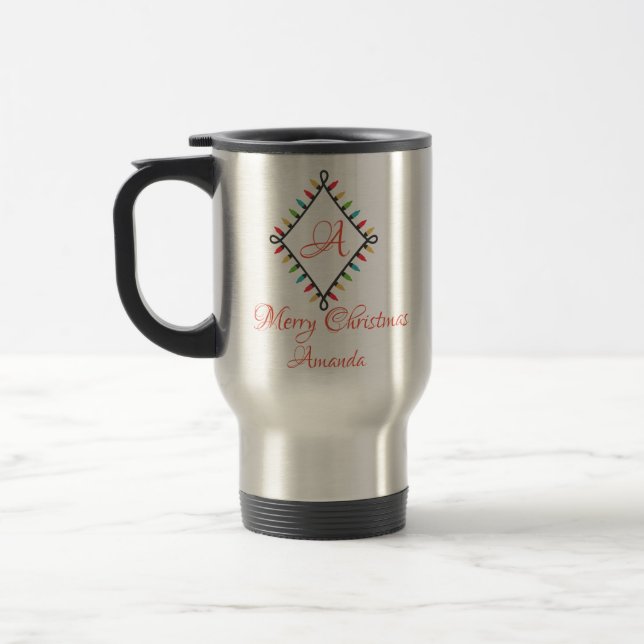Personalized christmas light- Merry christmas   Travel Mug (Left)